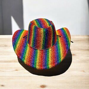Rainbow Sequin Cowboy Hat With Adjustable Strap Costume Celebration Pride Party